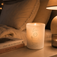 Luxury personalised candle with warm glow